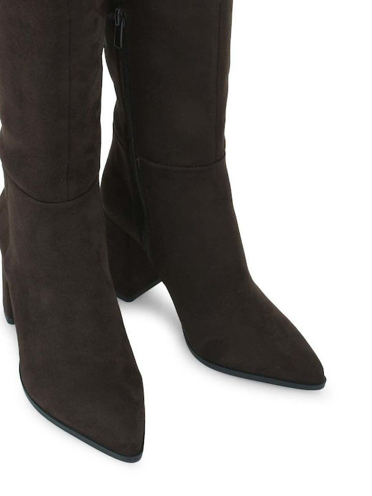 Damenstiefel aus Wildleder mit hohem Absatz in Braun