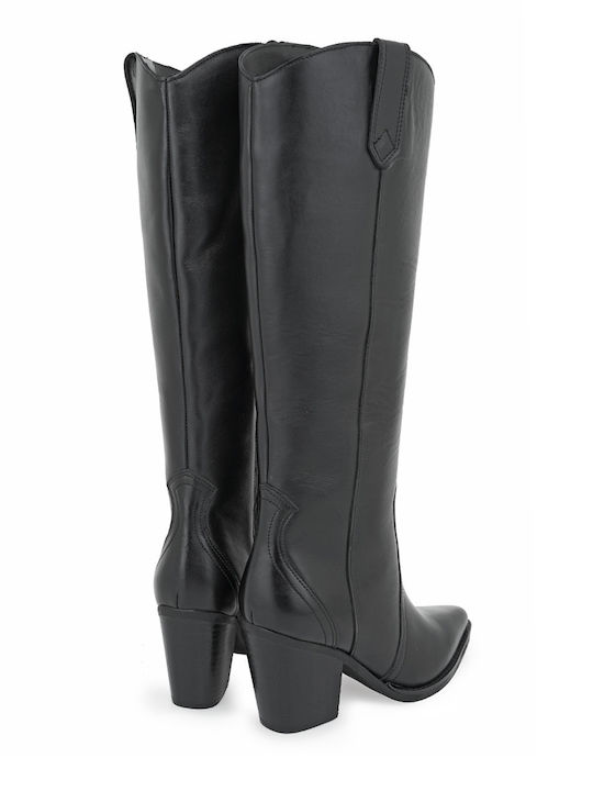 Cow Boy Damen-Lederstiefel mit hohem Absatz, Schwarz