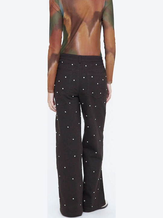 Damen Stoffhose mit Geradem Bein Dark Brown
