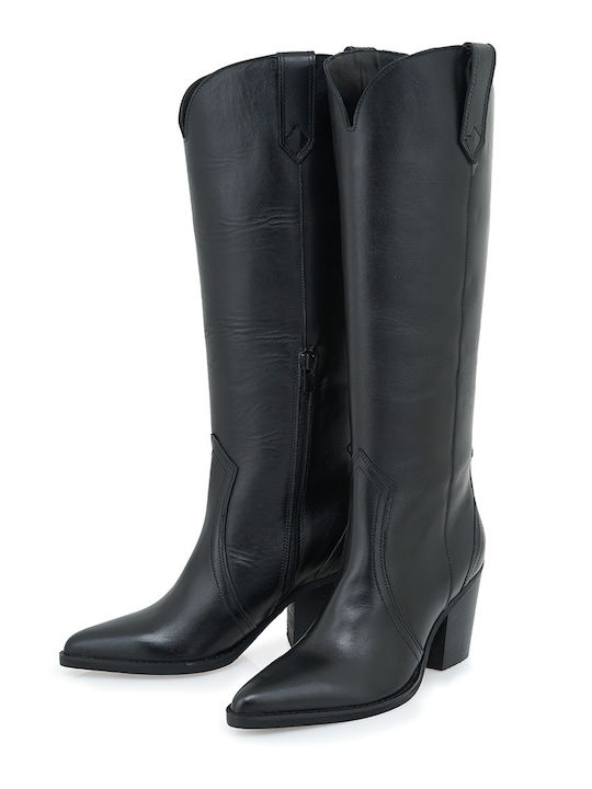 Cow Boy Damen-Lederstiefel mit hohem Absatz, Schwarz