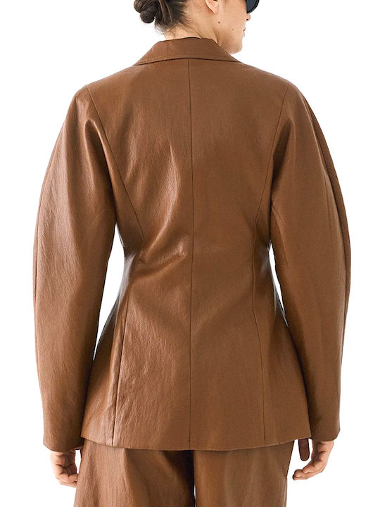 Access Long Women's Leather Blazer Camel