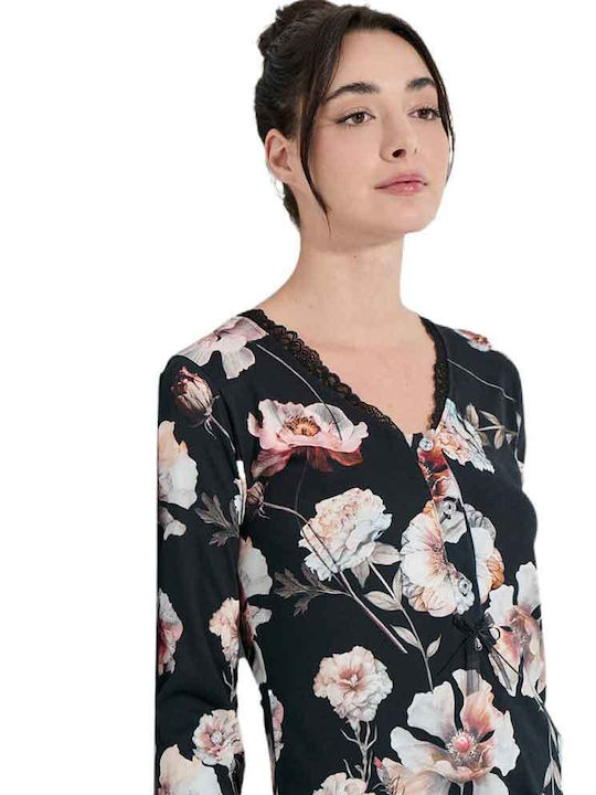 Jeannette Lingerie Set de Pijamale de Damă pentru Iarnă Negru
