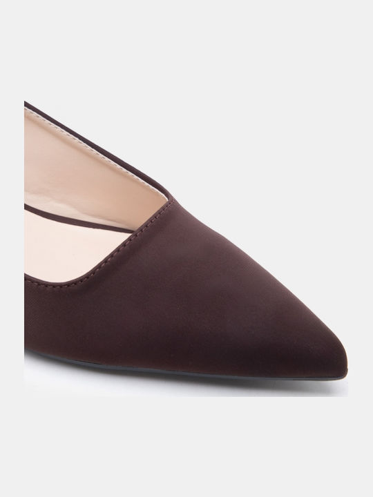 Σατέν Γυναικείες Μπαλαρίνες Slingback Καφέ Σκούρο