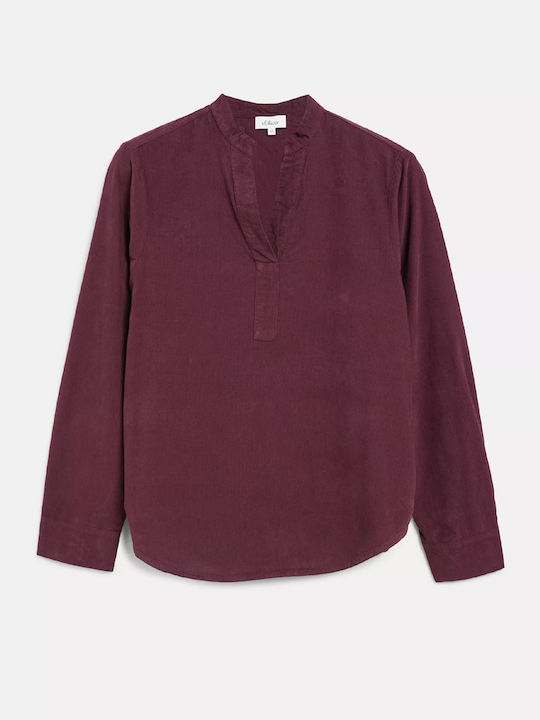 Long Sleeve Women's Burgundy Corduroy Shirt