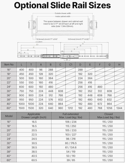 Vevor Heavy-Duty Drawer Slides 75 cm 113.4 kg Full Extension Side-Mount Steel 6 Pairs Zxcthgpfz2505qf0a001v0