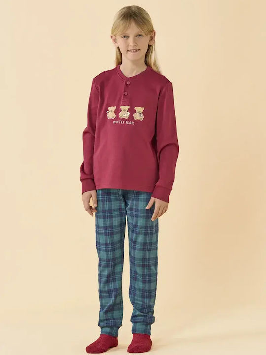 Noidinotte Kids’ Winter Cotton Pyjamas Burgundy
