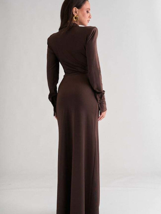Maxi Dress with Dark Brown Drape