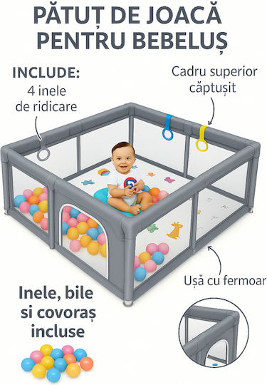 Happykid Children's Playpen Balls Mat 4 Rings Lifting Included 150x180x65cm