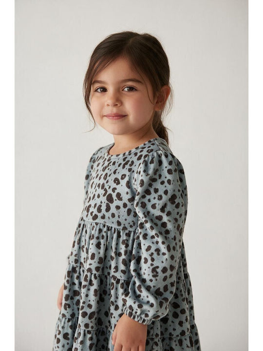 Children's Dress Long Sleeve Velvet Petrol Blue