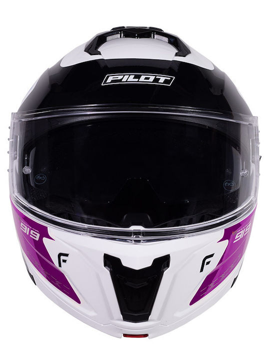 Pilot Spyder F-Line Negru/Roz/Alb Lucios Cască Moto Rabatabilă ECE 22.06 1550 g cu Pinlock și Vizieră de Soare