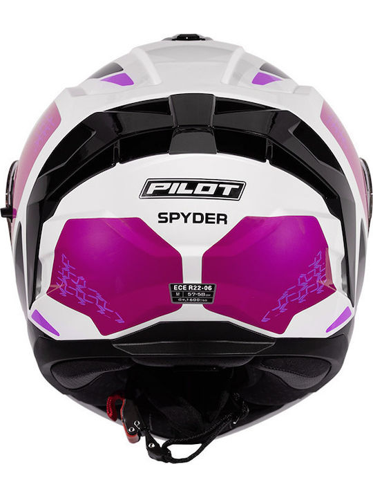 Pilot Spyder F-Line Negru/Roz/Alb Lucios Cască Moto Rabatabilă ECE 22.06 1550 g cu Pinlock și Vizieră de Soare