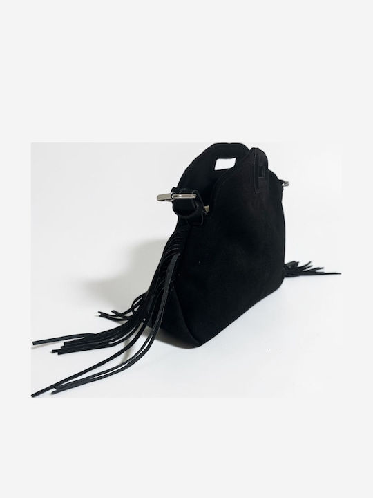 Damenhandtasche / Schultertasche aus Wildleder mit Fransen Schwarz