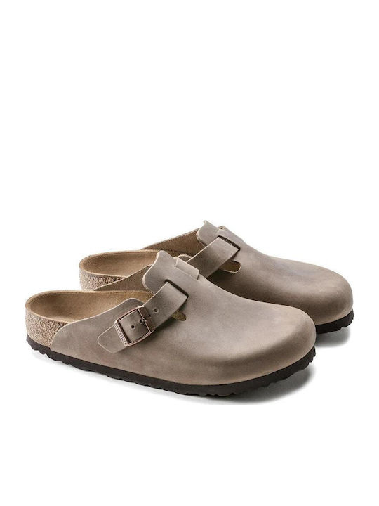 Oiled Δερμάτινες Ανδρικές Παντόφλες Καφέ Regular Fit