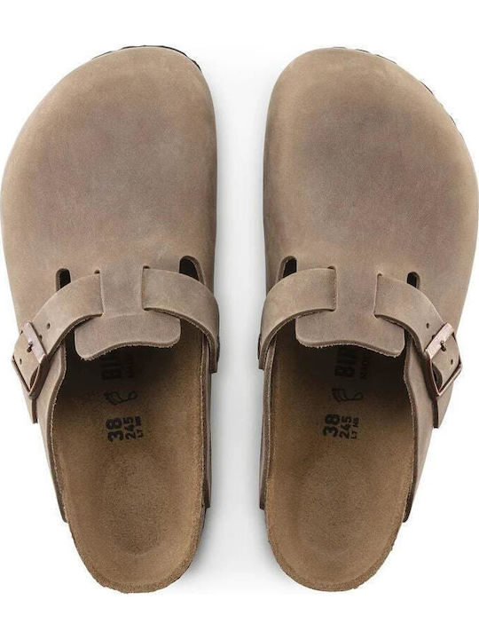 Oiled Δερμάτινες Ανδρικές Παντόφλες Καφέ Regular Fit