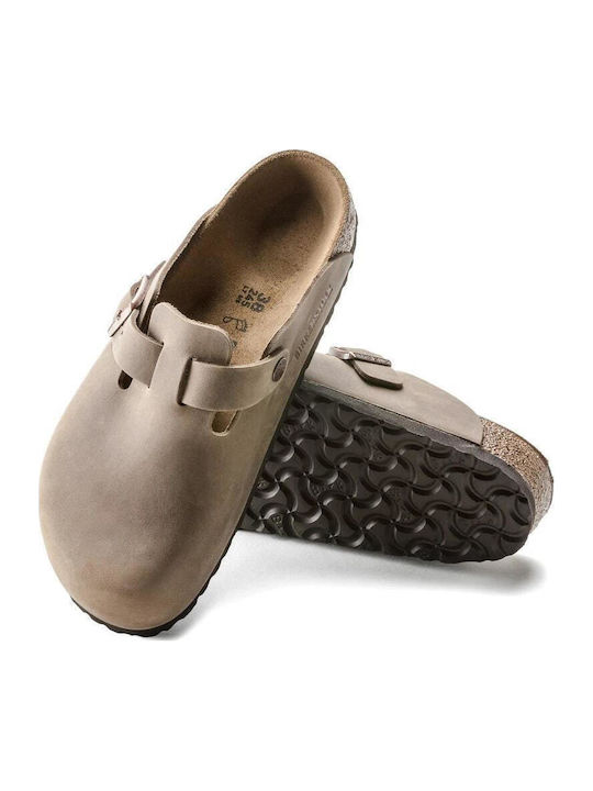 Oiled Δερμάτινες Ανδρικές Παντόφλες Καφέ Regular Fit