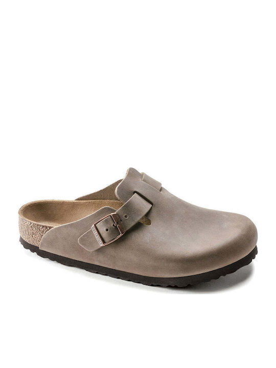 Oiled Δερμάτινες Ανδρικές Παντόφλες Καφέ Regular Fit