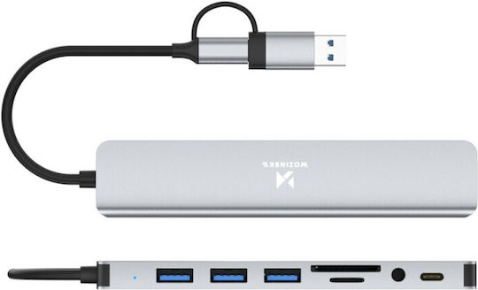 Wozinsky 8-Port USB 3.0 Hub with USB-A / USB-C Connection Grey