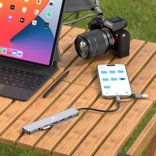 Wozinsky 8-Port USB 3.0 Hub with USB-A / USB-C Connection Grey