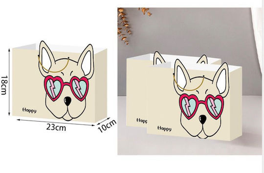 Hearts Paper Gift Bag Beige 23x10x18cm