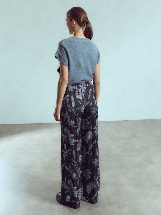 Damen Pantaloons Imprimé Viskose Loose Fit Schwarz