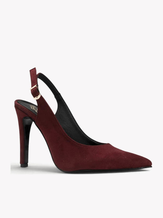 Μπορντό Γόβες Slingback Μυτερή Μύτη Λεπτό Τακούνι