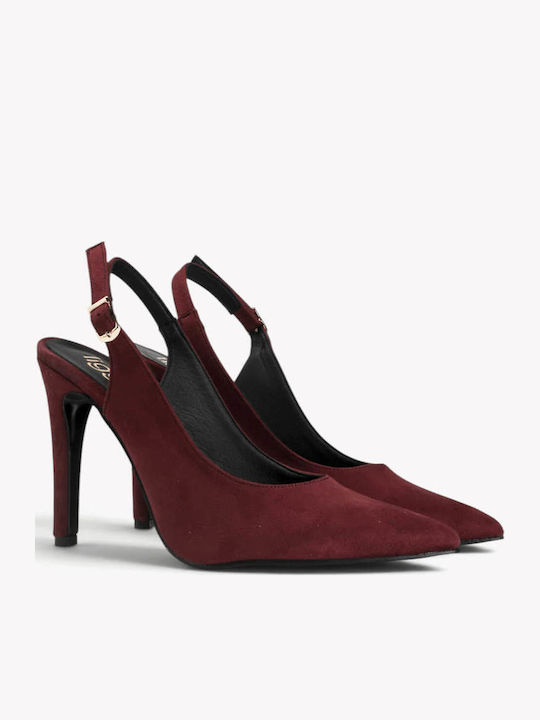 Μπορντό Γόβες Slingback Μυτερή Μύτη Λεπτό Τακούνι