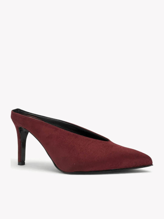 Burgundy Mules Heels Pointed Toe Thin Heel