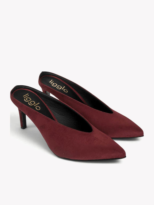 Burgundy Mules Heels Pointed Toe Thin Heel