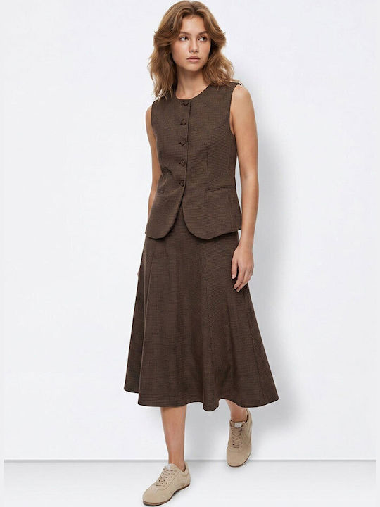 Midi Checked Brown Cloché Skirt