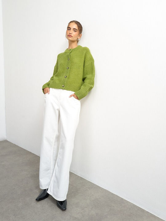 Cardigan Lung Tricotat pentru Femei cu Nasturi Verde