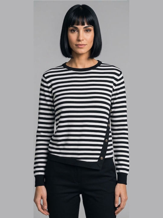 Women's Long-Sleeve Striped Black and White Blouse