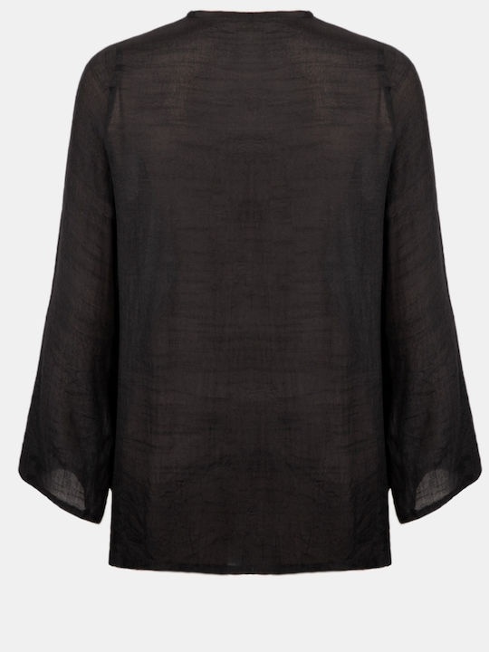 Jachetă Etnică cu Mâneci Lungi Mărimea L XL Neagră