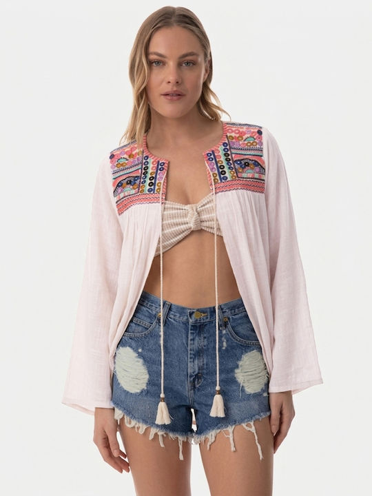 Ethnische Strickjacke Langarm Größe L XL Weiß