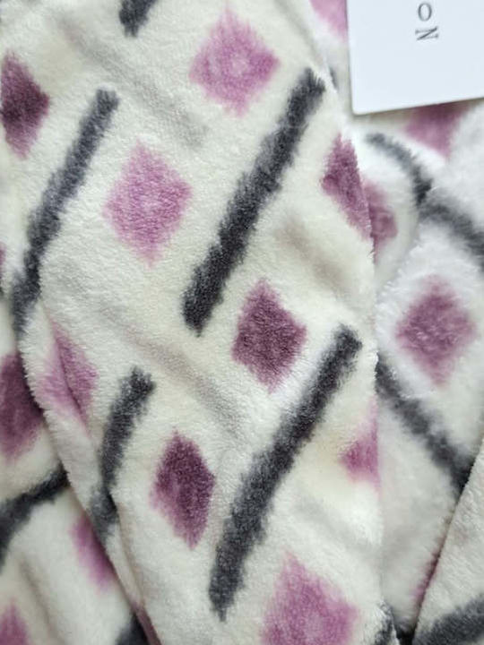 Passion Winterlicher Damen-Bademantel Ecru/Lila