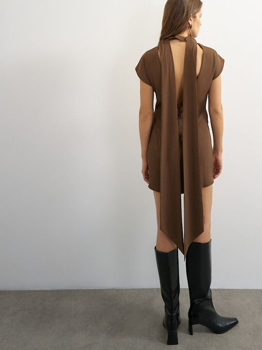Rochie Mini de Vară Maro Ciocolatiu