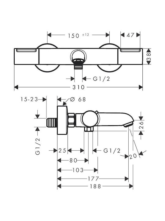 Hansgrohe Ecostat Thermostatische Mischarmatur für Badewannen