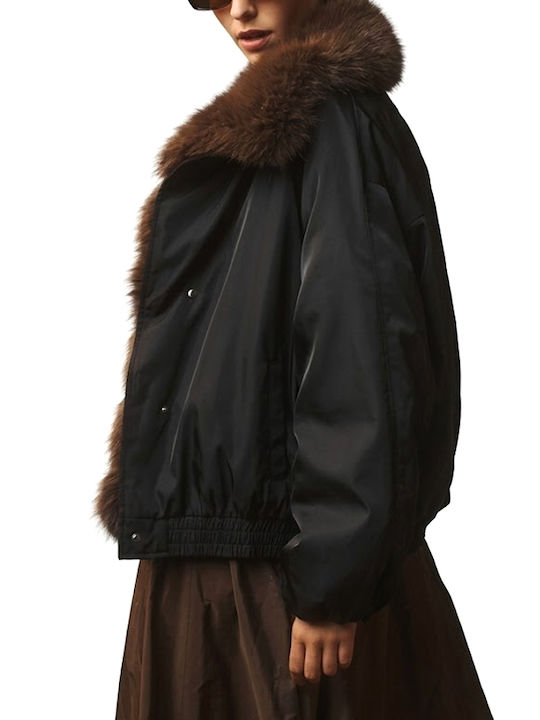 Access Long Women's Bomber Jacket Brown-Black