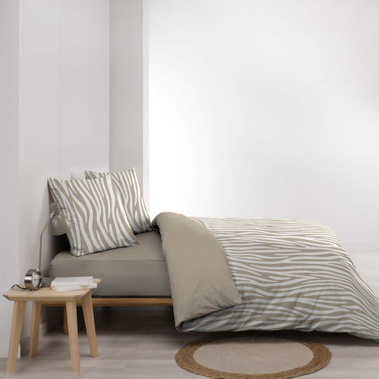 L-c Zerbis Cotton Duvet Cover Set 240x220cm Super King with 4 Pillowcases Natural