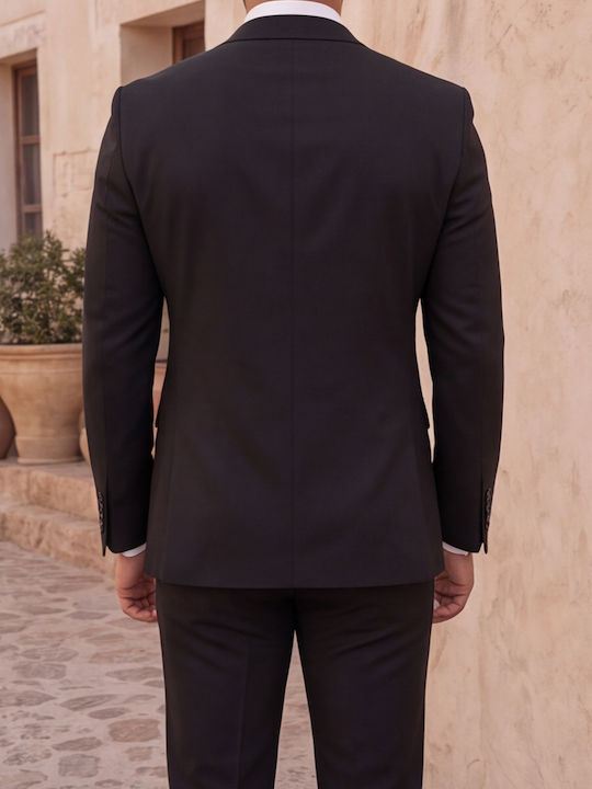 Winter Men's Groom's Suit with Vest in Slim Fit Black