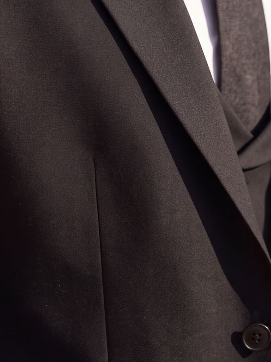Winter Men's Groom's Suit with Vest in Slim Fit Black