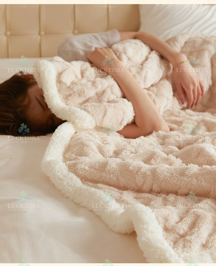 Ehome Double Sherpa Blanket 220x240cm Ecru Double Knitted Sherpa Blanket 220x240 LUC-PLEXTO220-Ecru