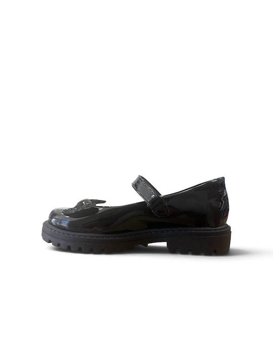 Kinder-Ballerinas mit Klettverschluss aus schwarzem Lackleder