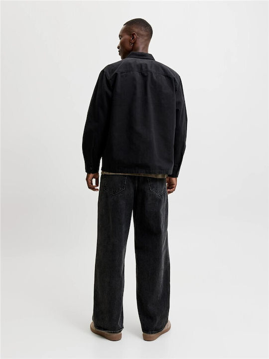 Jjecolton Памучен Overshirt с Дълъг Ръкав и Стандартна Кройка Черен