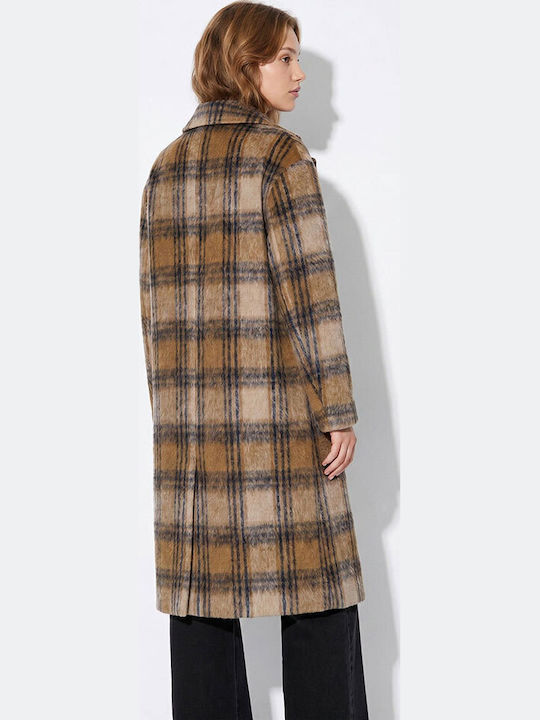 Women's Checked Mustard Oversized Coat