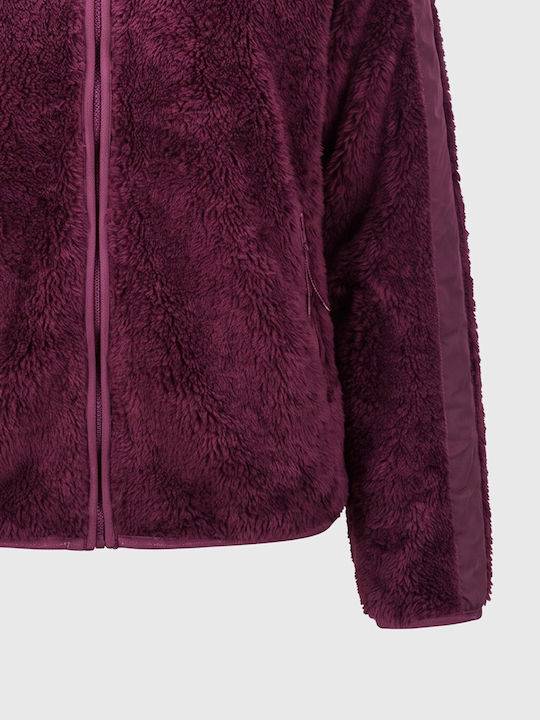 Fleece Γυναικεία Ζακέτα με Φερμουάρ Μωβ