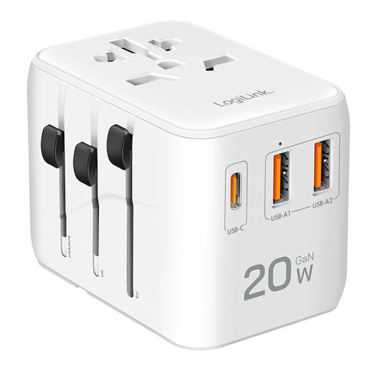 LogiLink Cable-Free Charger with 2 USB-A Ports and 1 USB-C Port 20W Power Delivery White (PA0356)