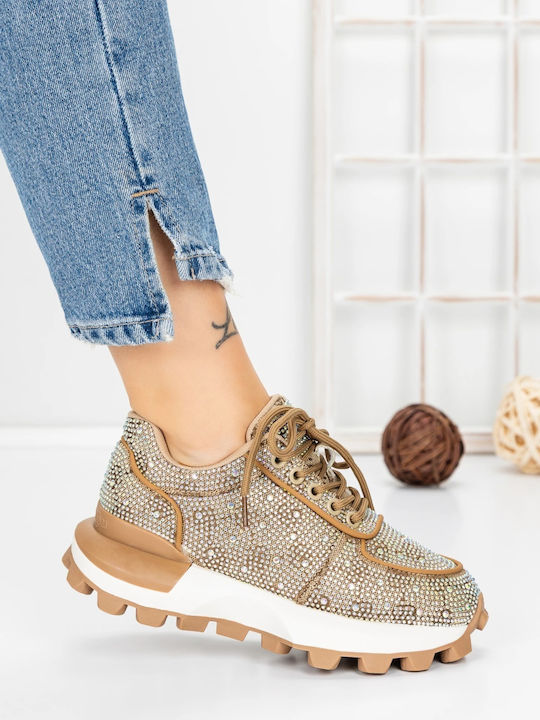 Damen Flatform-Sneakers Dunkelbeige