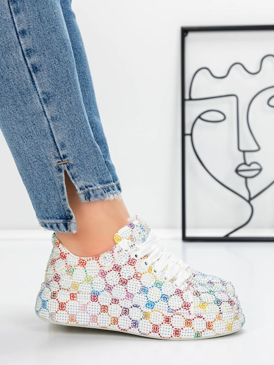 Sneakers Flatforms Pentru Femei Albi
