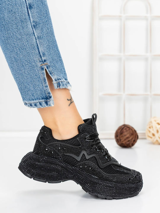 Damen-Flatform-Sneakers Schwarz