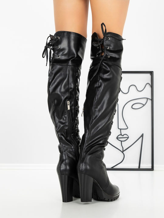 Women's High-Heeled Boots with Elastic Gusset Black